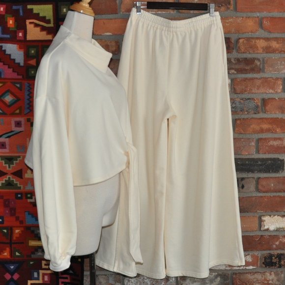 LIT Active Concept Soft Leisure Set 2 Piece Sweater, Wide Leg Pants Ivory M - Picture 6 of 10